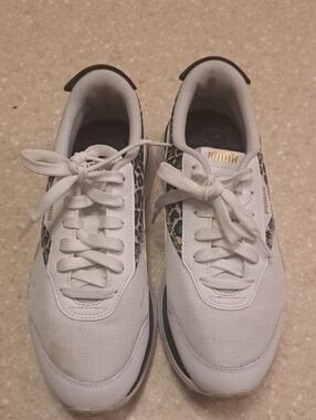 Puma White Sneakers with Black Leopard Trim